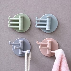 Home Kitchen Bathroom Self Adhesive Wall Hook with 3 Rotatable Arms Wall Hanger Transparent