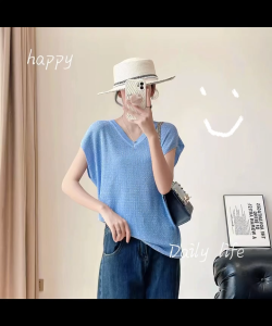 ไหมพรม คอวีแขนล้ำกริตเตอร์รีดเพชร ใส่สวยมาก เบาสบาย ไม่คัน ใส่สบาย ผู้หญิง296-1