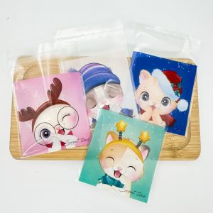 Cartoon Cat Bear Printed Self-sealing Bag Transparent Cute Opp Plastic Bag Festival Gift Small Bags Wedding Birthday Party Decor