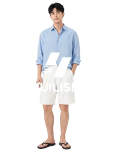 Huilishi Solid color linen mens five-point shorts casual stylish loose breathable perfect for summer.