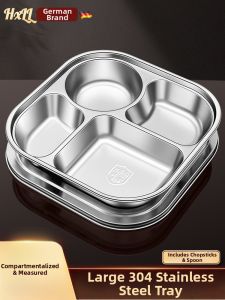 HANXIAO | Khay Ăn Inox 304 Chất Lượng Thực Phẩm cho Người Lớn có Nắp