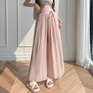 กางเกงขายาวทรงตรงเอวสูงผ้าไหมน้ำแข็งสำหรับผู้หญิง กางเกงขายาวทรงตรงบางสบายๆ ฤดูใบไม้ผลิและฤดูร้อน 2025 ใหม่