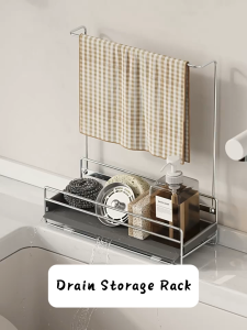 304 Stainless Steel Kitchen Draining Storage Rack Sponge And Towel Holder With Removable Drip Tray