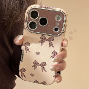 Korean Cute Leopard Print Bowknot Leather Texture Phone Case For iPhone 17 16 15 14 13 12 11 Pro Max Shockproof Protective Cover