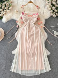 Váy Midi Chữ a Không Tay Cổ Chữ V Xếp Ly Lưới Cao Cấp Kiểu Pháp Cho Nữ Mùa Hè Mới Thanh Lịch Váy Dài Chữ a Cạp Cao