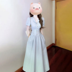Homecore | French Style Slim Waist Blue Summer Dress