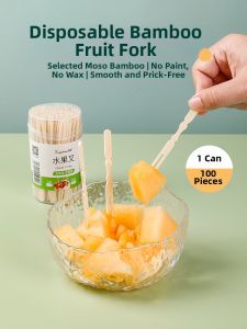 TAFUMAN | Food-Grade Disposable Bamboo Fruit Fork 100 Pieces