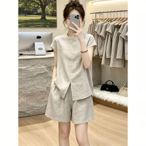Shalldoer | Elegant Simple Two-piece Set Summer Women Round Neck Sleeveless Top High Waist Shorts