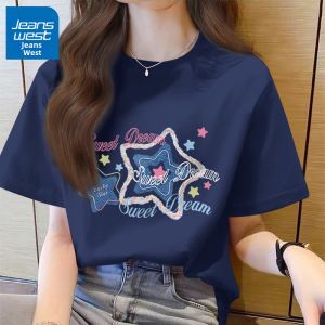 Jeanswest | Áo Thun Tay Ngắn Cotton Sọc Xanh Đậm Kích Cỡ Lớn cho Phụ Nữ