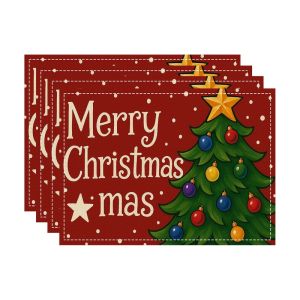 Tấm Lót Bàn Cách Nhiệt Chống Thấm Nước Hình Cây Thông Noel Cổ Điển VIKAMA Dành Cho Bữa Tiệc Ngày Lễ Nhà Hàng Nhà Ở Chất Liệu Polyester Không Dệt