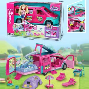 Youngsterss Playhouse รถปิคนิคตุ๊กตาแฟชั่นรถบัสชุดของเล่นมัลติฟังก์ชั่กลางแจ้ง RV กีฬารถของขวัญวันเกิดคริสต์มาส