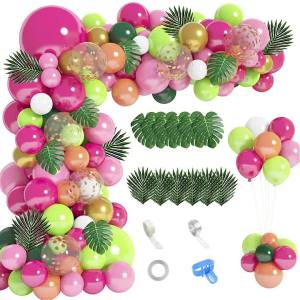 Bộ Dụng Cụ Trang Trí Cổng Bóng Bay Nhiệt Đới 148 Món Chủ Đề Hawaii Luau Chim Hồng Hạc Với Bóng Bay Màu Hồng Nóng Và Xanh Lá Cây Lá Cọ Dùng Cho Trang Trí Tiệc Tùng