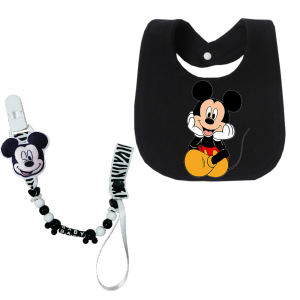 Disney | Baby pacifier clip chain newborn feeding bib with cartoon print feeding bib with teeth grinding device chain clip newborn chain
