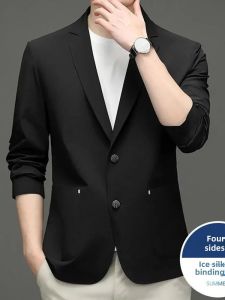 Mens Summer Thin Ice Silk UV Protection Casual Suit Jacket Super Thin Business Casual Mens Western Wear Sunscreen Clothes