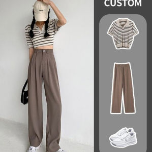 PM✿ Korean High Waist Slimming Elastic Waist Vertical Leg Pants Womens Loose Casual Trousers Pants for Women New Style