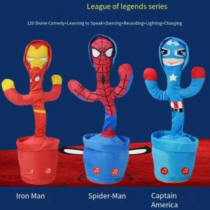 Tiktok SPiderman Dancing Cactus Stuffed Toy With 120 Songs Electronic Talking Recording Shake Toys Cactus Can Talk Dolls With Music Light Childhood Education Plush Toy Children‘s Birthday Gifts 蜘蛛侠跳舞玩具