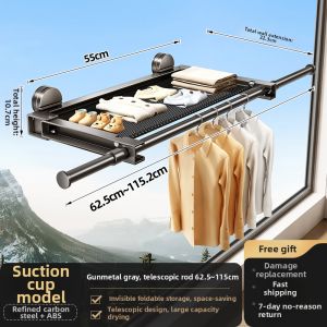 TIANDIYU | Suction Cup Foldable Invisible Telescopic Balcony Clothes Drying Rack