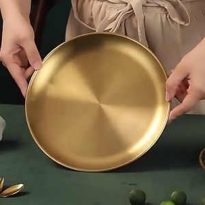 Piring gold Piring Stainless Gold Korea Piring Bulat Emas Korea Piring Panggang piring dessert