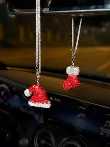 Creative Metal Santa Claus Snowman Car Hanging Ornament Diamond Embedded Rearview Mirror Decoration for Women Automobile Accessories