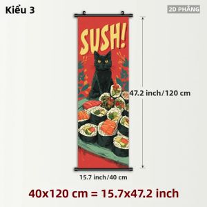 VIKAMA Nhật Bản Retro Thức Ăn Cho Mèo Tấm Thảm Mèo Con Dễ Thương Ramen Sushi Anime Nghệ Thuật Treo Tường Cho Nhà Bếp Trang Trí Phòng Ăn Polyester Không Dệt