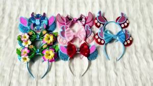 2026 Disneyland Lilo & Stitch Mickey Ears Headbands Sequin 5"Bow Hairband Girls Boys Festival Party Cosplay DIY Hair Accessories