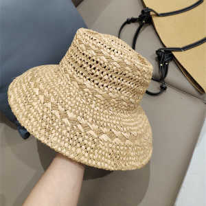 French Vintage Hepburn Style Handwoven Raffia Straw Hat Summer Vacation Sun Protection Beach Hat Women Elegant Wide Brim Hat