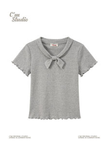 Áo Thun Nữ Tay Ngắn Ôm Vừa Vặn Có Nơ Bướm Phong Cách Hàn Quốc Happy Beast Thường Ngày Mùa Hè Cổ Chữ V