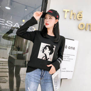 Áo Thun Nữ Dáng Rộng Dài Tay in Họa Tiết Đầu Phong Cách Hàn Quốc Mùa Thu 2021 Áo Thun Nữ Sinh Thời Trang