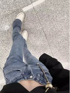 Extended High Waist Skinny Jeans Womens Autumn Slim Fit Bell Bottoms Retro Blue Denim High Cotton Elastic Long Trousers