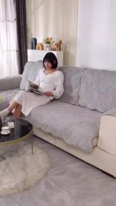 Cream Solid Color Non-slip Sofa Cover Set Fashion Soft Thick Breathable Sofa Cushion Chenille Pattern Cover Set Cover Flannel Corduroy Nordic Sofa Mat