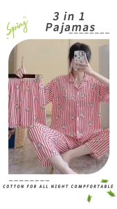 jasmine888 New Korean Cotton sleepwear Shortsleeve pajama /nightwear/loungewear set for girl 3in1 set (#04)