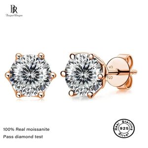 GRA 0.5ct-1ct D Color Certified Moissanite Stud Earrings Lab Created Diamond 925 Sterling Silver Gold Plated Wedding Jewelry