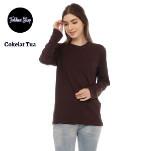 Kaos Polos Wanita Oneck Lengan Panjang Bahan Katun Combed 30s Warna Cokelat Tua