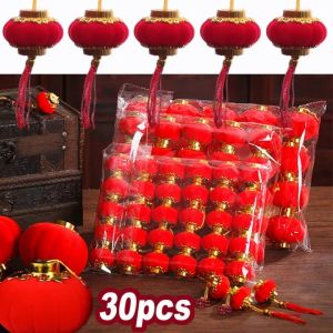 ไฟสีแดงขนาดเล็ก, 30ชิ้น/แพ็คโคมไฟประดับตกแต่งเทศกาลตรุษจีน เทศกาลฤดูใบไม้ผลิพู่โคมไฟแขวนกลางแจ้งบ้านเค้าโครงฉากจี้