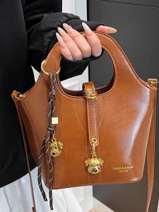 กระเป๋าถือทรงถังแบบย้อนยุคสไตล์ฝรั่งเศสสำหรับผู้หญิง กระเป๋าสะพายข้างแบบใหม่ปี 2025 กระเป๋าถือแบบมีซิป กระเป๋าถือ PU กระเป๋าถือทรงถัง