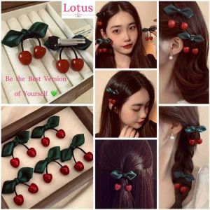 Lotus Kẹp Tóc Cherry Siêu Xinh  Phụ Kiện Tóc Cho Nữ  Kẹp Tóc Nơ Màu Xanh Và Quả Cherry Màu Đỏ Dễ Thương  Quà Tặng Giáng Sinh Noel Cho Bé Gái