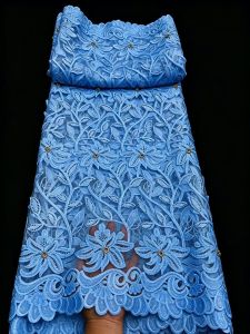 OLEVO | High Quality African Guipure Cord Lace Fabric Water Soluble French Style 3D Rhinestones Nigerian Design For Women Dress Sewing