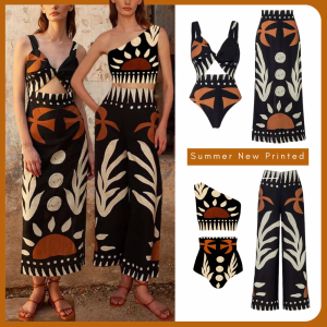 Bohemian Design Summer New Style Swimming Suit Shoulder Baring Belly Covering Hot Spring Vacation Specialty Slimming Womens Swimwear