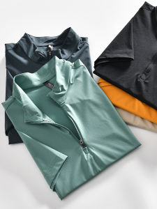 Lightweight Quick-Dry Breathable Outdoor Function Mens Summer Half Zip Stand Collar Sport Short Sleeve T-Shirt Youth Fashion