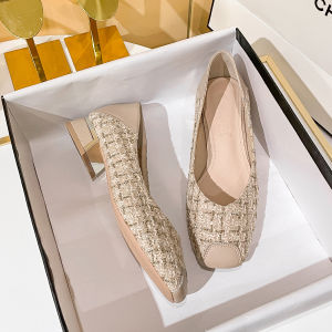 รองเท้าส้นเตี้ยแบบสวมสบายสไตล์ Little Fragrance สำหรับผู้หญิง ทรงหัวเหลี่ยม ด้านในทำจากหนังแพะ ด้านนอกทำจากหนังเทียม ทรงหัวเหลี่ยม