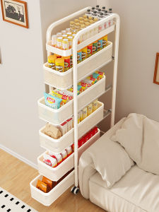 ชั้นวางของแบบพกพา 5 ชั้น ชั้นวางของในห้องนั่งเล่น ชั้นวางของแบบเคลื่อนที่ได้ วัสดุเหล็ก ชั้นวางของแบบไม่ต้องเจาะ