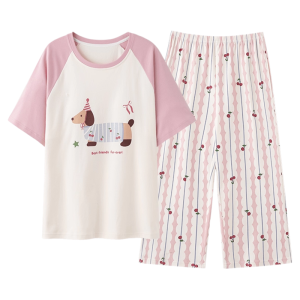 MiiOW | ชุดนอนผ้าฝ้ายแท้แขนสั้นบางสำหรับผู้หญิง ชุดนอนฤดูร้อนพร้อมแผ่นเสริมหน้าอก ชุดนอนลำลอง แขนสั้น ชุดนอนผ้าฝ้ายแท้ Pure Cotton ฤดูร้อน