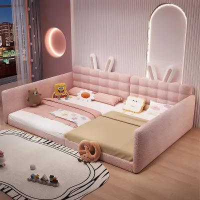 Princess Style Childrens Parent-Child Bed Girls Rabbit Motif Floor-standing Matress Split 2m X 2m 2 Large Beds Family Home Furniture