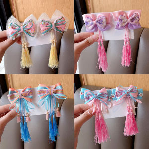 ถุงผมแต่งพู่ติด ชูดฮั่นฝูชูดโบราณสำหรับเด็ก (เด็ก หญิง) คาดผมสไตล์ รวมกับสายเชิงประดับที่คาดผม เป็นเครื่องประดับที่คาดผม รวมถุงรูปแบบ 2 สี ตามต้องการ