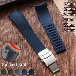 Premium FKM Rubber Watch Strap Universal Curved End Quick Release for Omega for Casio 18/19/20/21/22/24mm Cut To Size Watchband
