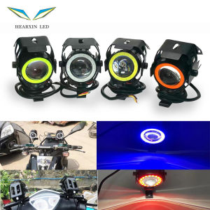 Motor LED Auxiliary Motorcycle Headlight Universal 1200LM Angel Eyes U7 Mini Motorcycle Spotlights Bicycle Lamp Accessories