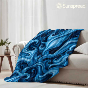 Beast Kingdom | Blue Wave Texture Soft Warm Flannel Blanket Lightweight Cozy Christmas Halloween Home Decor Room