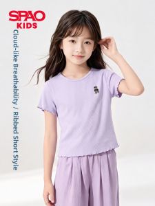 spao | Summer Casual Slim Fit T-Shirt Round Neck Short Sleeve Bear Embroidery