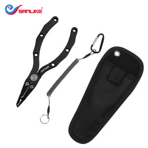 SANLIKE Aluminum Fishing Pliers Multifunctional Hook Removal Fishing Line Scissors With Safety Lock And Storage Bag Fishing Tool