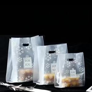 50Pcs Snowflake Print Printed Plastic Gift Bags Wedding Birthday Party Gift Bags with Handle Clothing Store Shopping Pouch